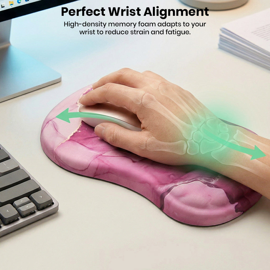 Pink marble design mouse pad with wrist rest