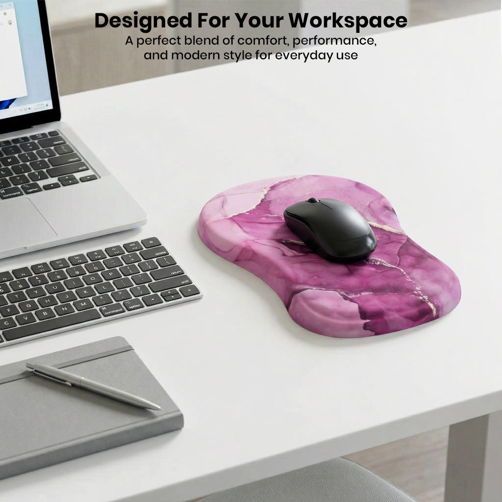Pink marble memory foam mouse pad with wrist rest