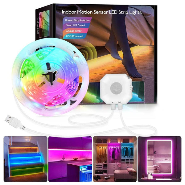 TECPHILE Motion Sensor 5m RGB LED Strip Light with App Control - 1