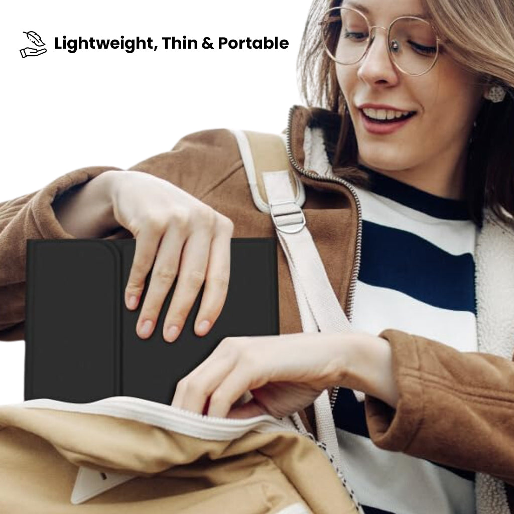 Portable tablet case being placed in a bag