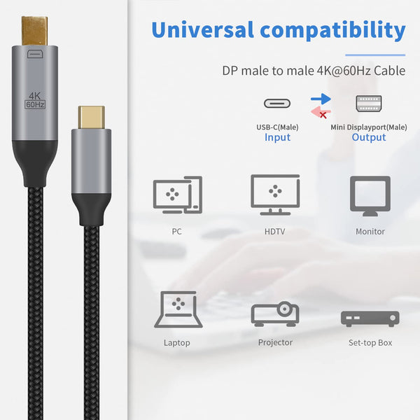 TECPHILE USB Type C to Mini Display Port Cable - 3