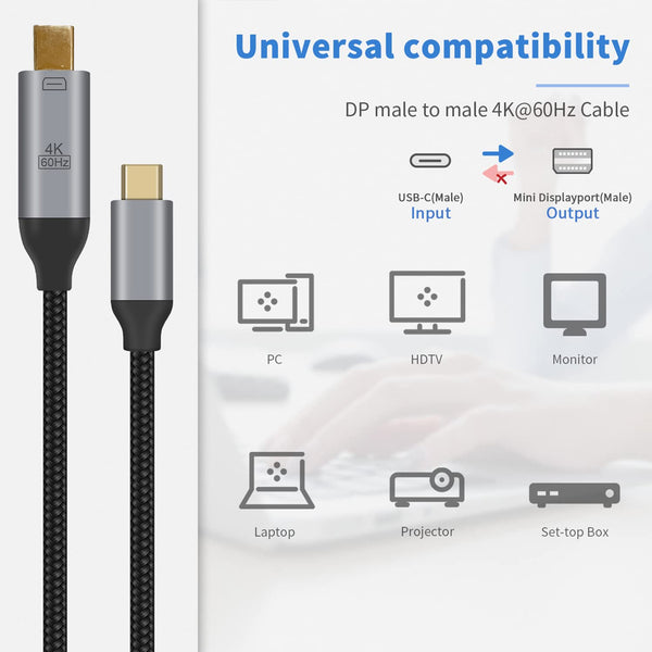 TECPHILE – USB Type C to Mini Display Port Cable - 3