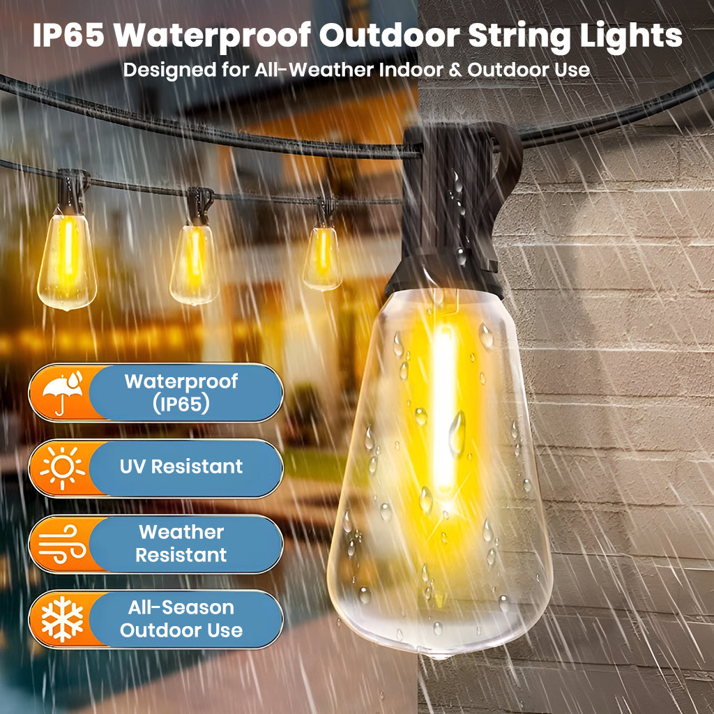 TECPHILE – ST38 50ft Outdoor String Lights Waterproof & Shatterproof Bulbs