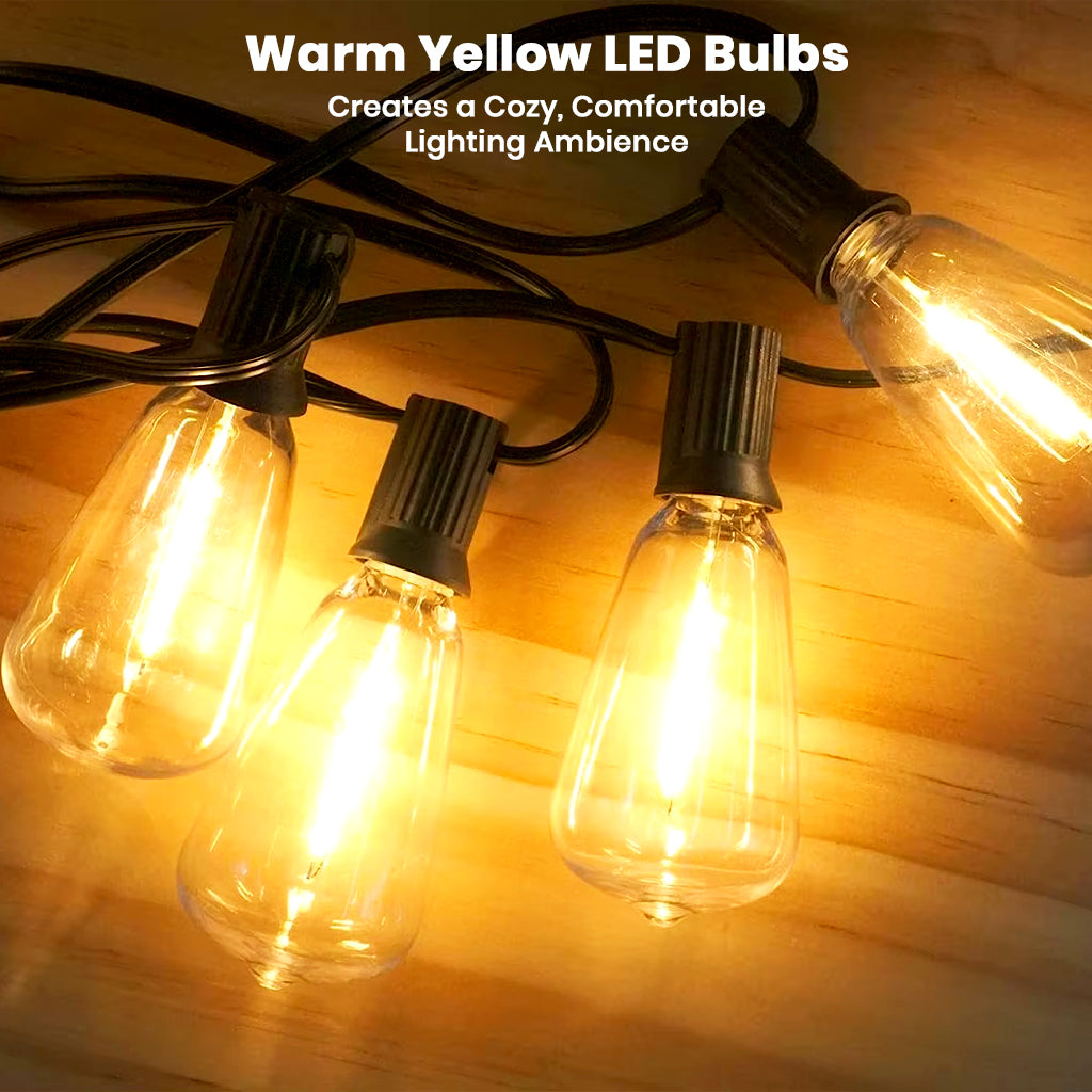 TECPHILE – ST38 50ft Outdoor String Lights Waterproof & Shatterproof Bulbs