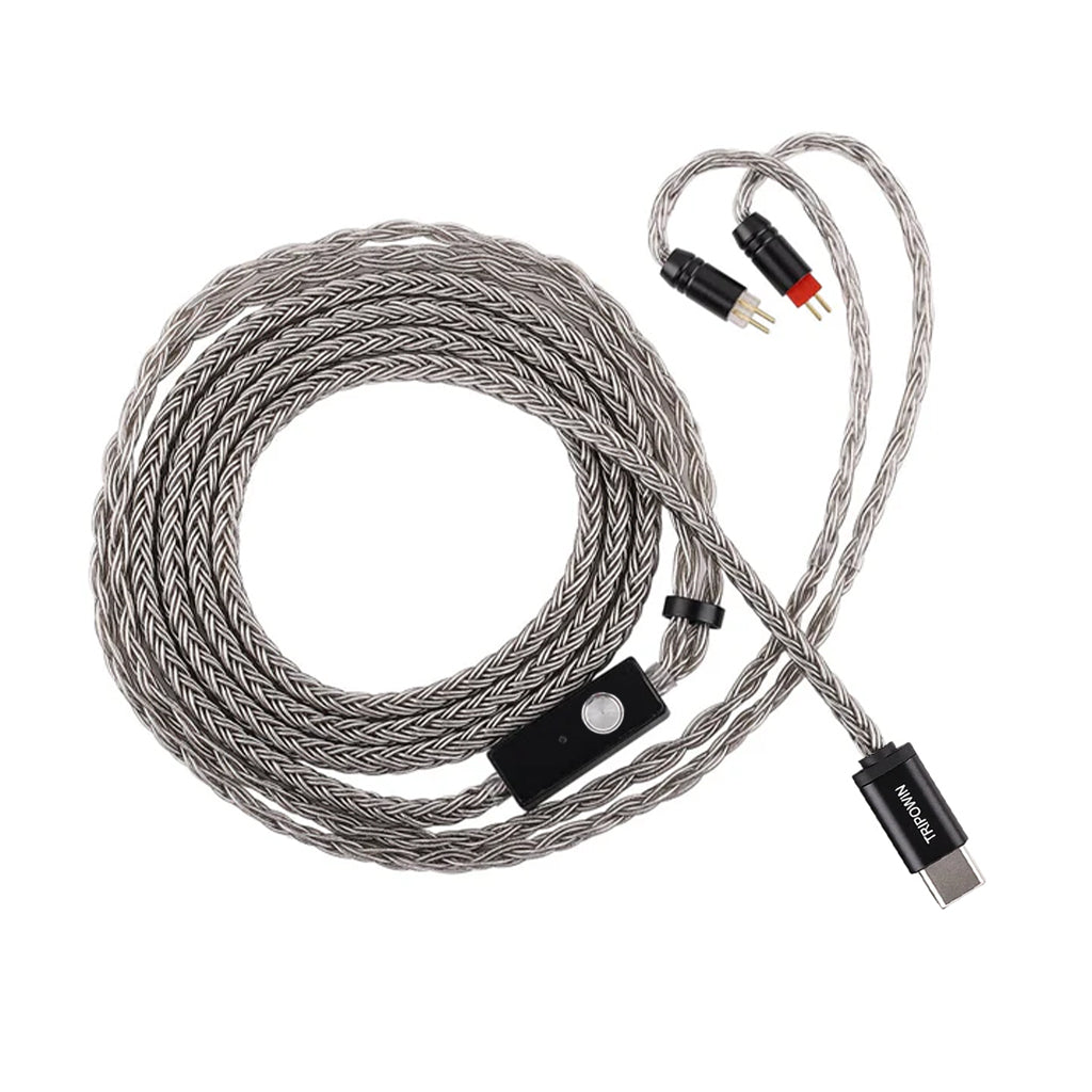 Tripowin Zonie 16-core silver-plated IEM cable with USB-C connector and 2-pin terminals, perfect for modern HiFi audio devices.