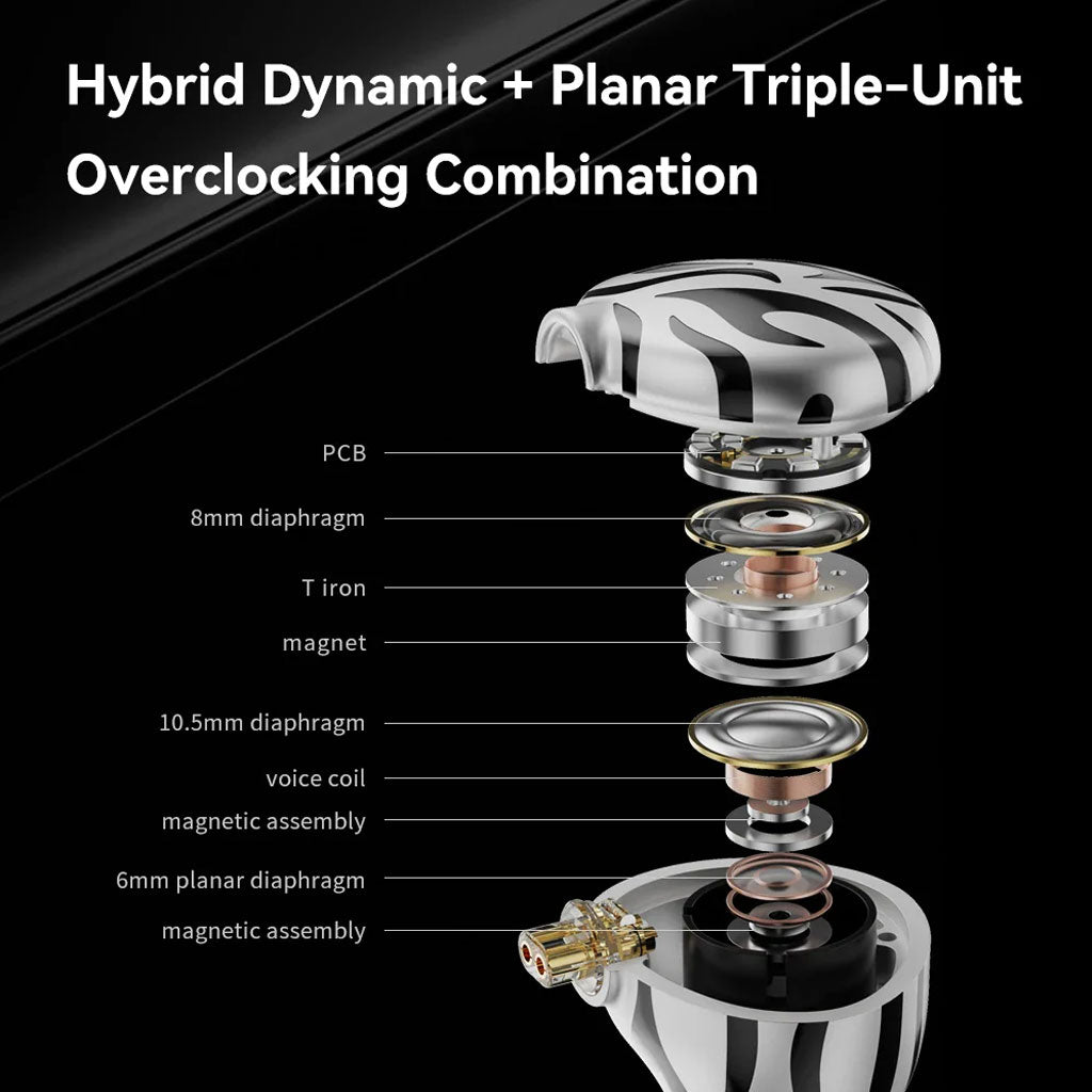 TRN White Tiger Hybrid Dual Dynamic Driver + Planar Diaphragm IEM