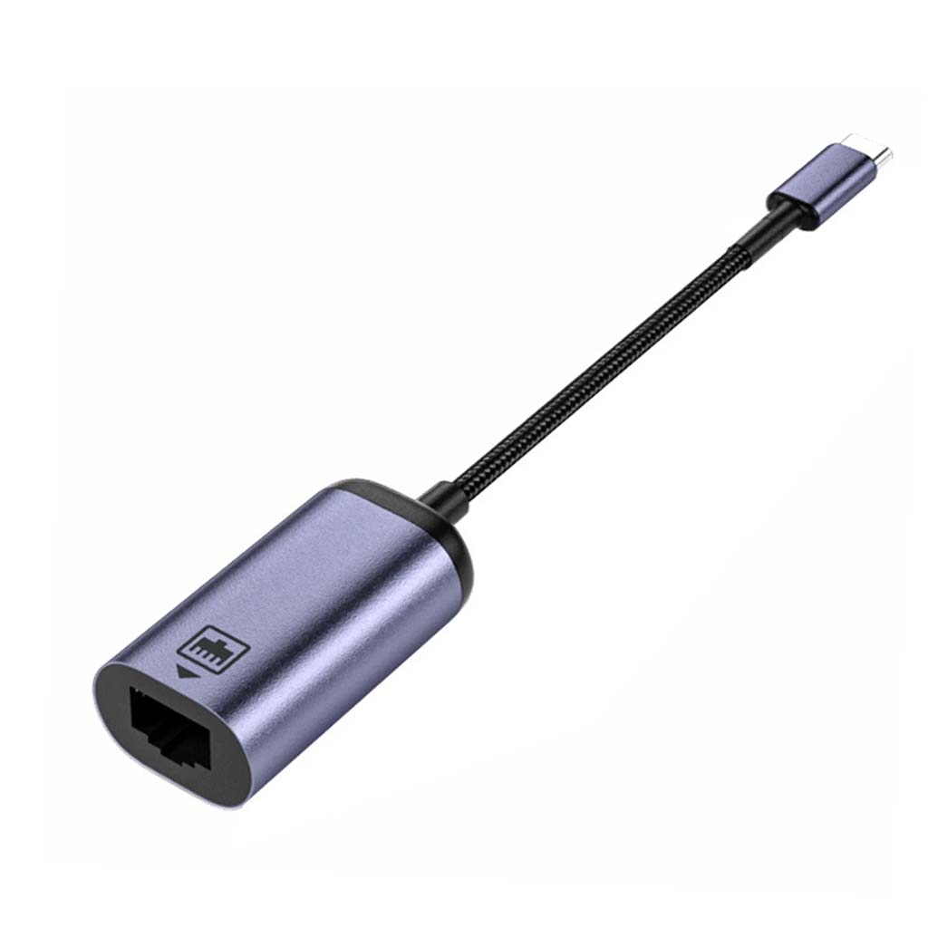 TECPHILE Type-C to 100Mbps Ethernet Adapter with braided cable and compact aluminum housing for laptops and tablets. Ideal for stable wired connections.