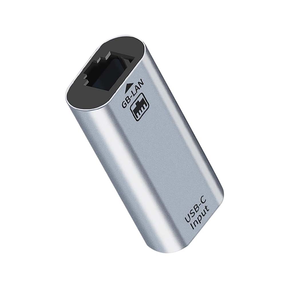 TECPHILE Type-C Female to 1000Mbps Ethernet Adapter with USB-C input and GB-LAN port for high-speed wired connectivity.