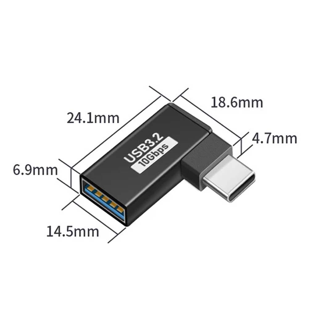 TECPHILE USB OTG Adapter dimensions for USB-C to USB-A 10Gbps interface, designed for compact and efficient connectivity.