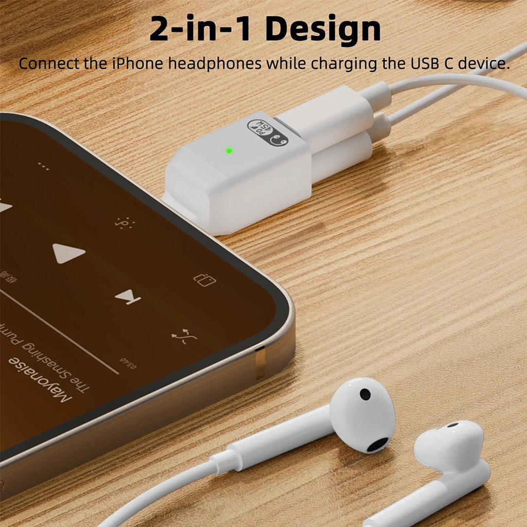 TECPHILE- 2-in-1 Type-C to Lightning Headphone Adapter with 45W Fast Charging