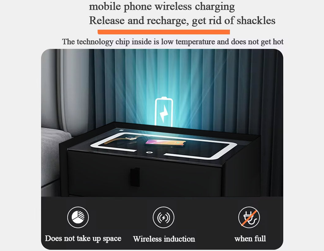 TECPHILE - Smart Side Table with Wireless Charging Station (Nightstand)