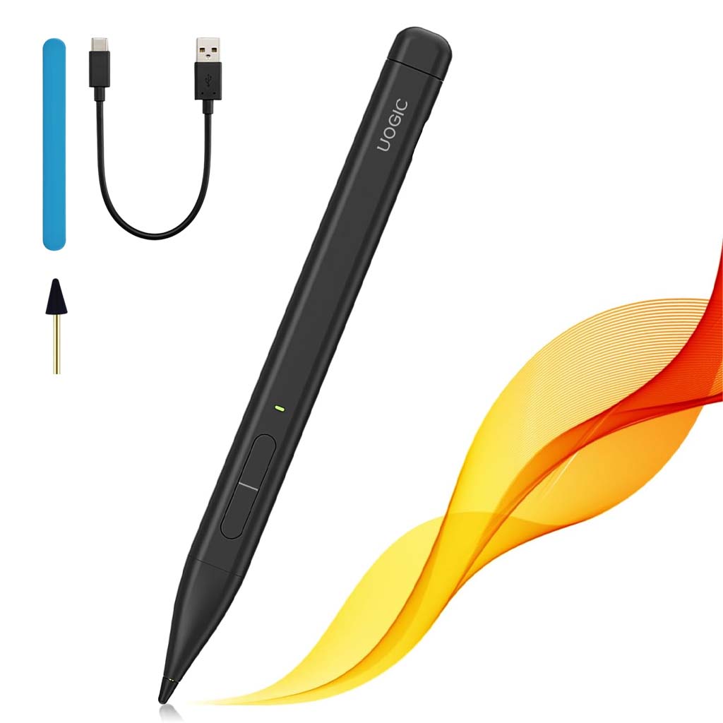 TECPHILE Uogic X1 Pro Microsoft Surface Slim Pen 2 Stylus Pen with USB-C charger, graphite nib, and sleek black design for Surface devices.