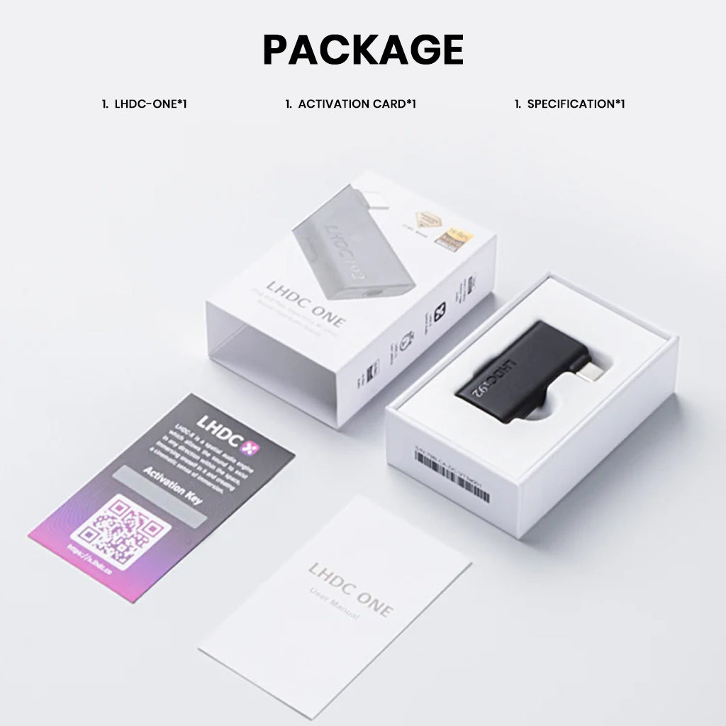 TempoTec LHDC ONE Bluetooth Transmitter package contents including device, activation card, and user manual in retail box.