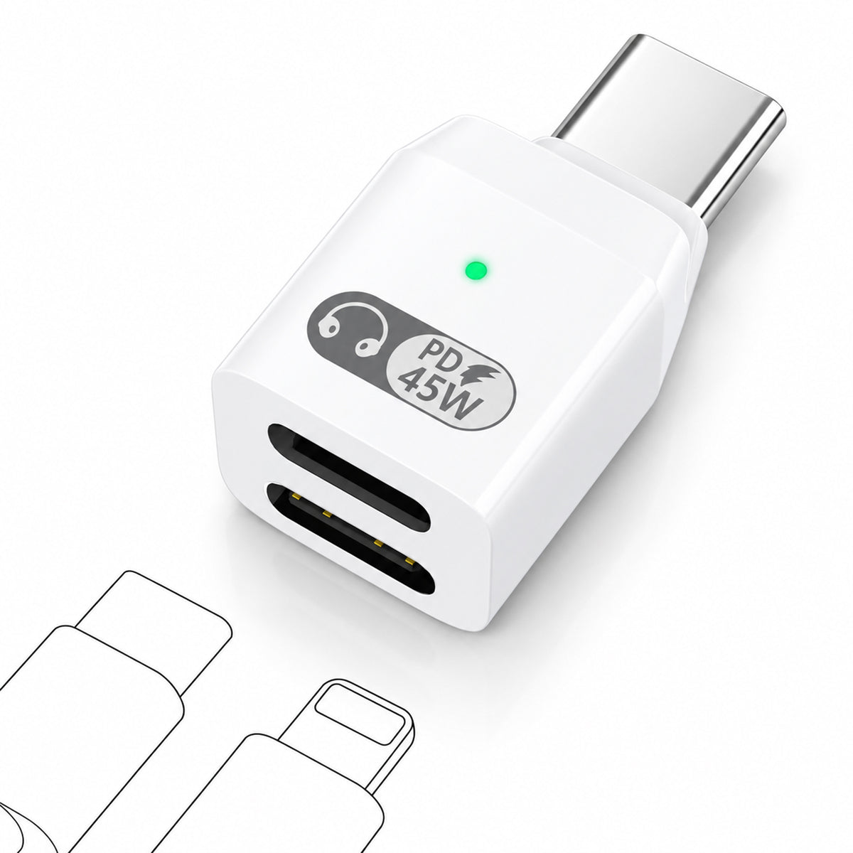 TECPHILE- 2-in-1 Type-C to Lightning Headphone Adapter with 45W Fast Charging