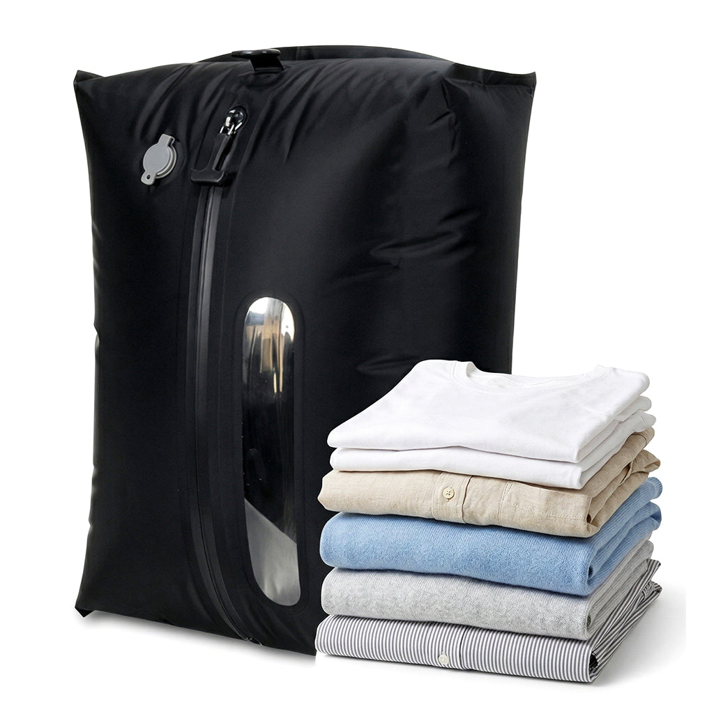 Vacuum compression storage bags with clothes and transparent window