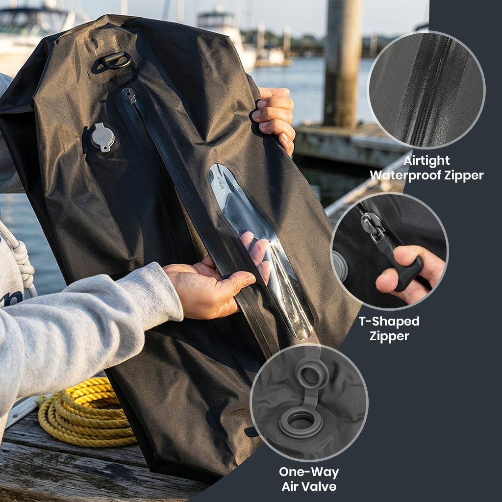 Travel backpack with waterproof zipper and transparent pocket for storage