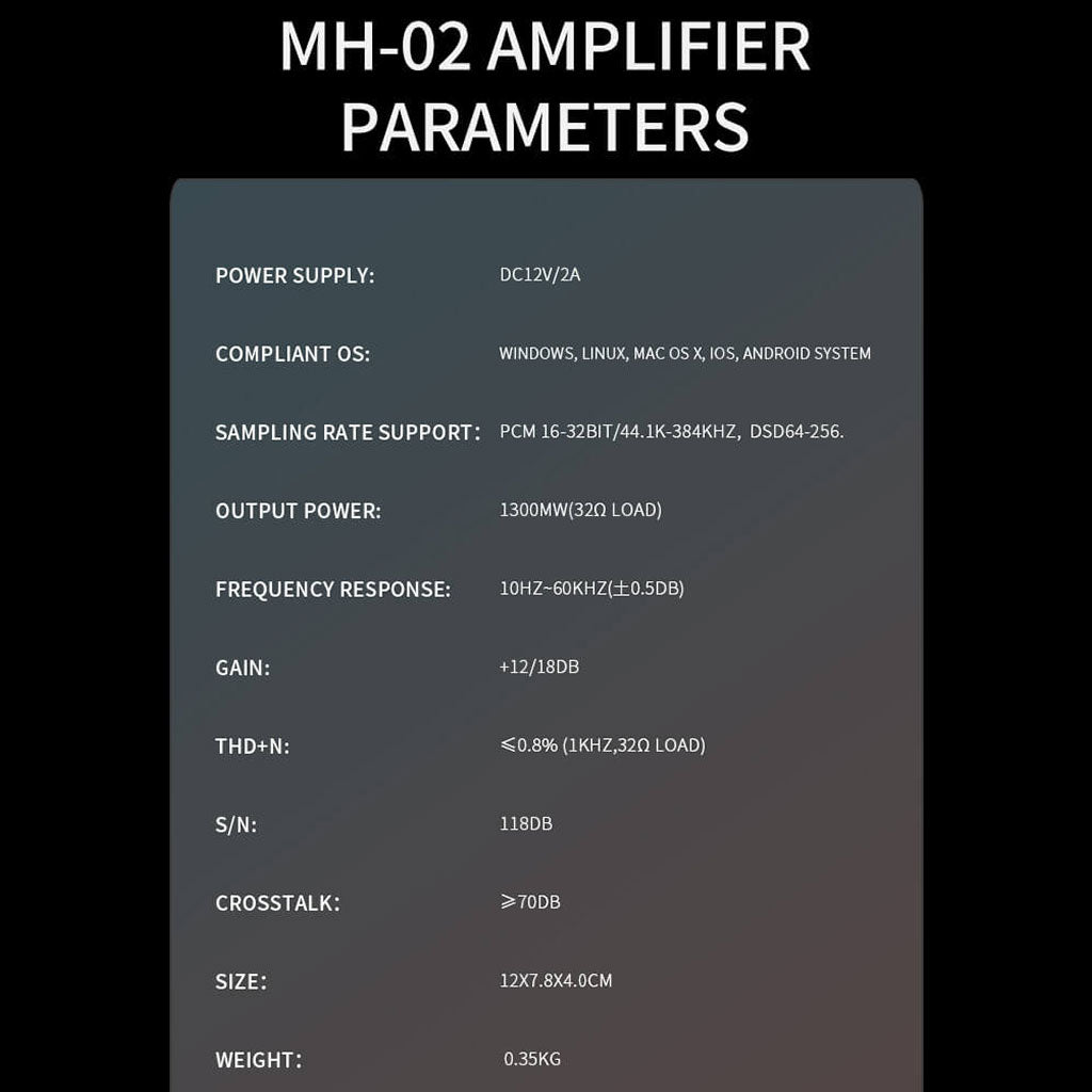 Xduoo MH02 Dac & Tube Amp Specification