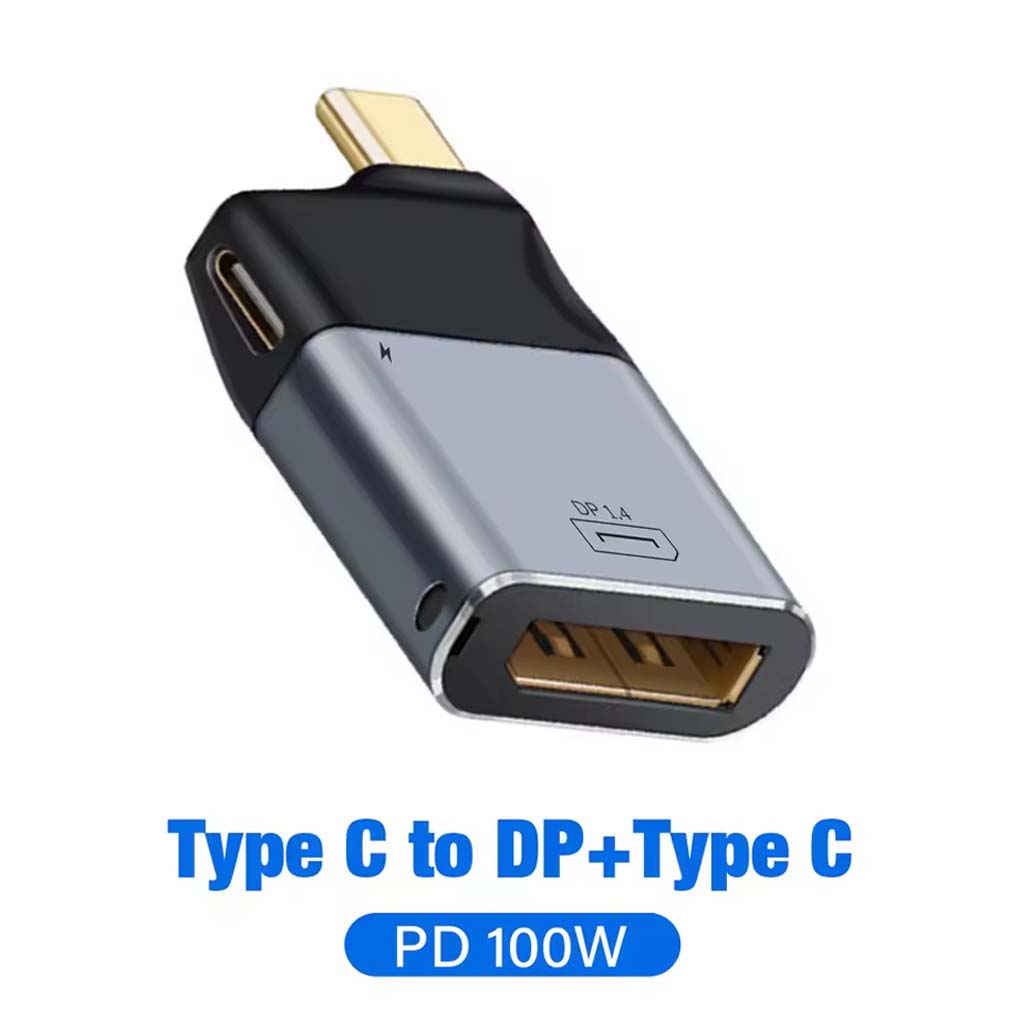 TECPHILE 2-in-1 Type-C to DisplayPort 1.4 and Type-C PD 100W Adapter for high-resolution video output and fast charging in compact form.