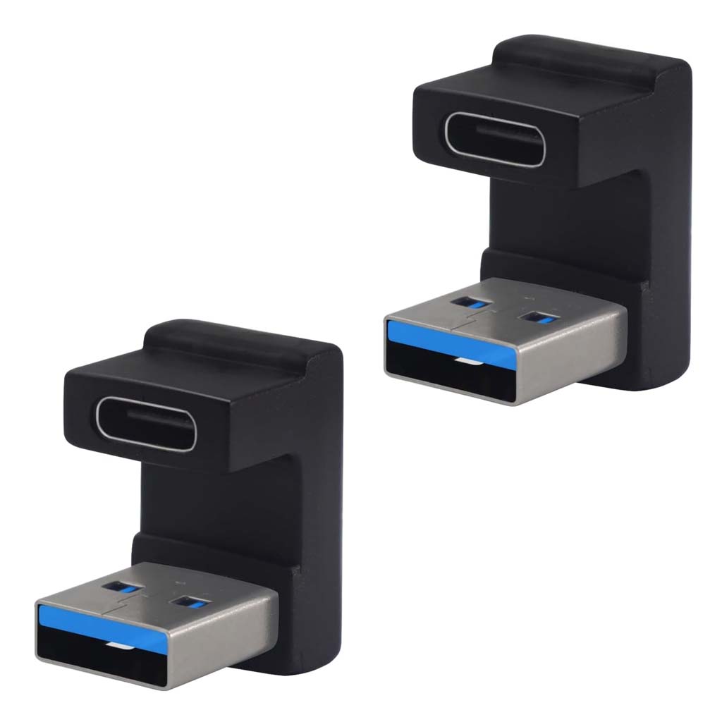 Set of two TECPHILE U-Shaped USB-A to USB-C Adapters with 3.1 interface, perfect for space-saving connectivity and fast data sync.