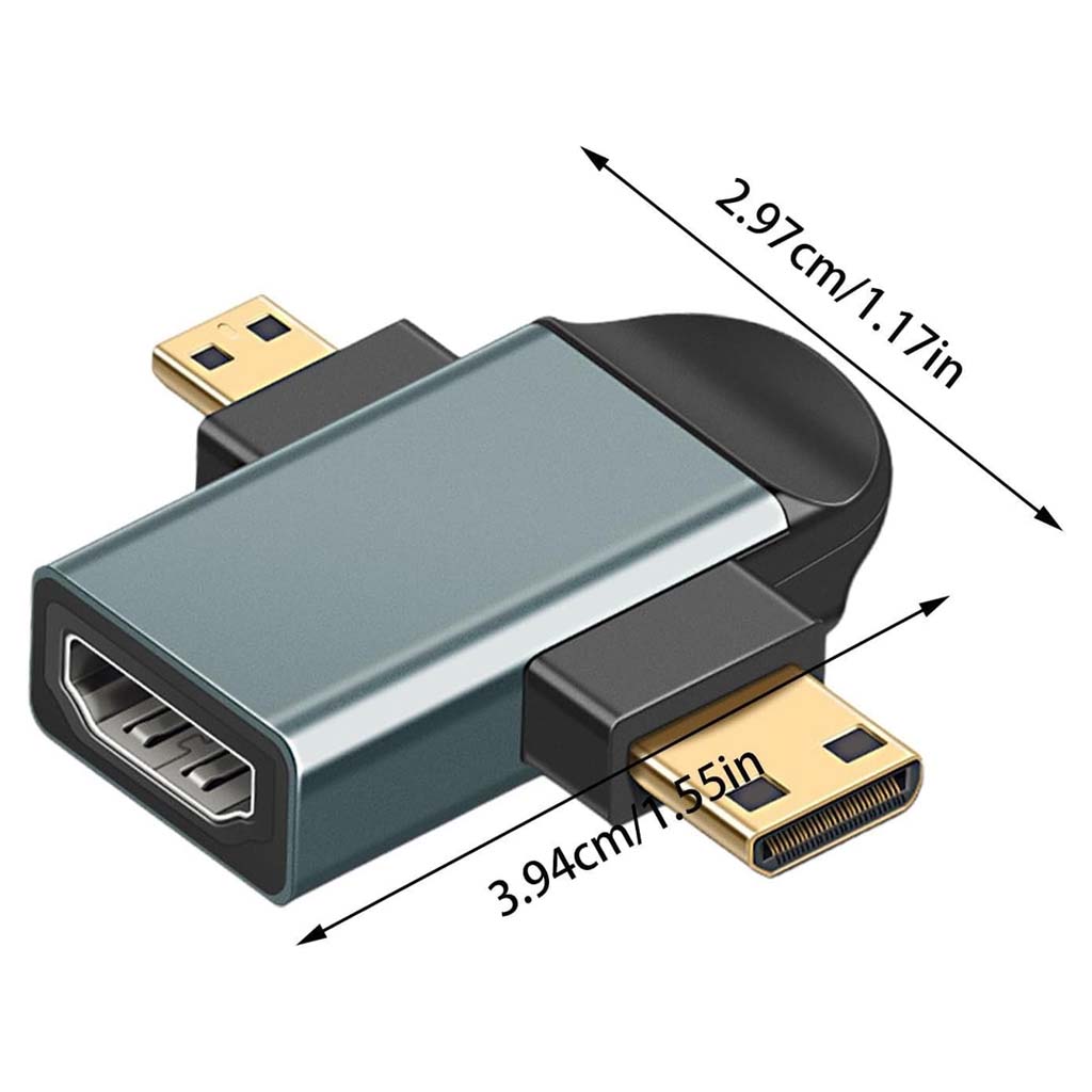TECPHILE 2-in-1 HDMI adapter dimensions labeled as 3.94cm x 2.97cm, showcasing its compact and portable design for easy device connection.