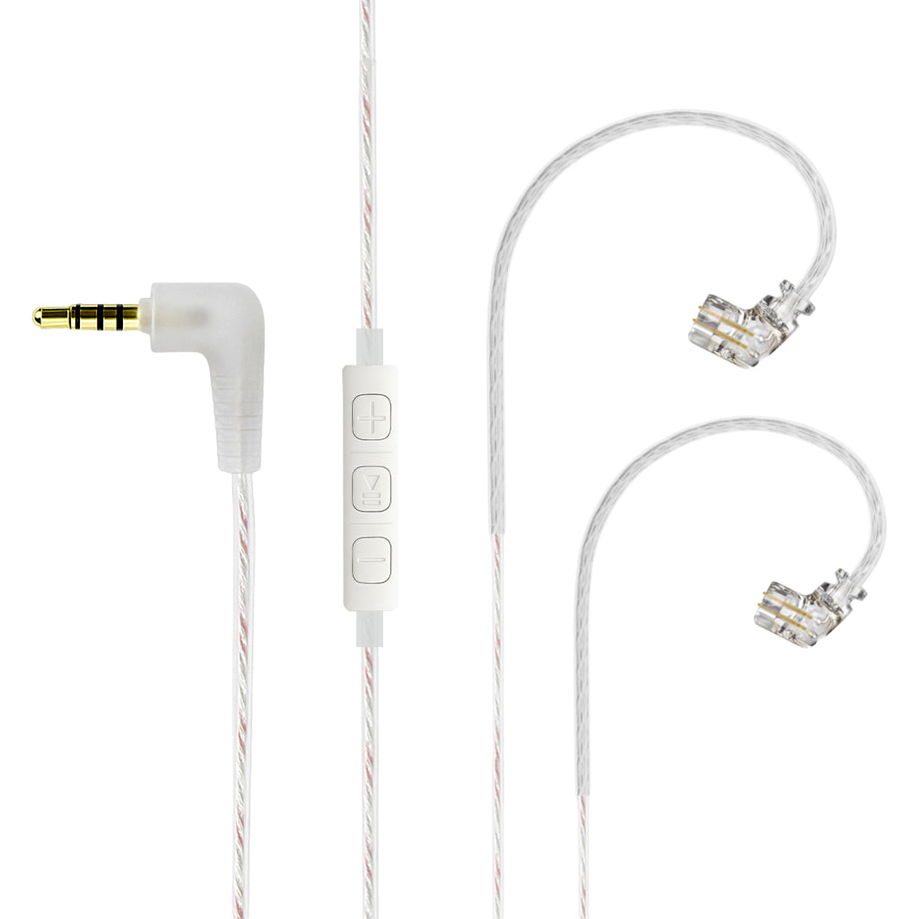 AUDIOCULAR - RC1 Silver-Plated Replacement Cable for KZ IEMs with inline mic, volume controls, and 0.75mm 2-pin connectors for enhanced audio.