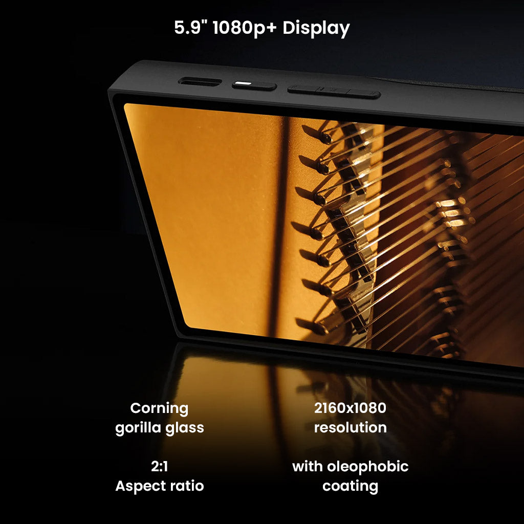 HiBy R8 II Gen 2 features a 5.9-inch 1080p+ display with Corning Gorilla Glass and 2:1 aspect ratio for vibrant and durable visuals.