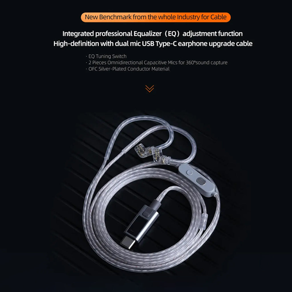 KZ M2 Cable with Mic - Upgrade Audio | 3.5mm & Type-C, includes EQ tuning switch and dual mic setup for immersive 360° sound capture.