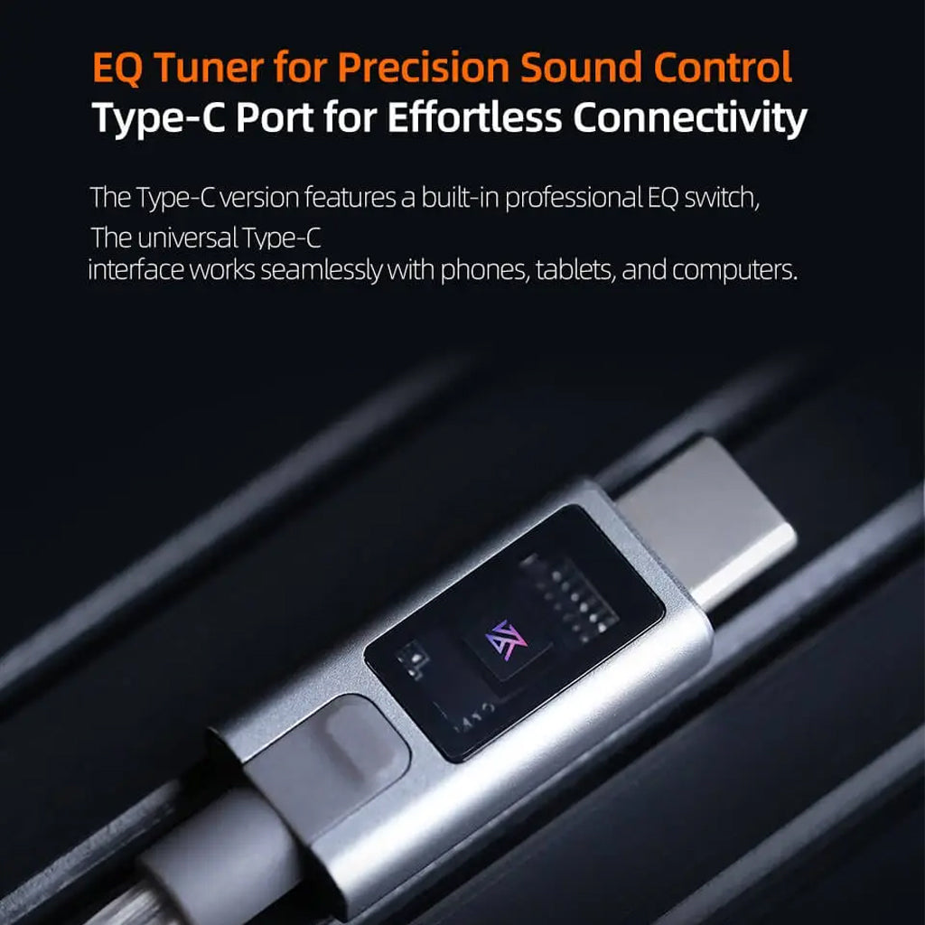 KZ M2 Cable with Mic - Upgrade Audio | 3.5mm & Type-C, features built-in EQ tuner and Type-C port for precise sound control and easy use.