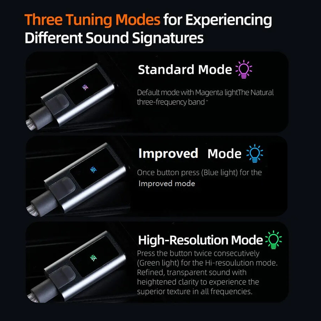 KZ M2 Cable with Mic - Upgrade Audio | 3.5mm & Type-C, offers three EQ tuning modes for varied sound signatures: Standard, Improved, and Hi-Res.