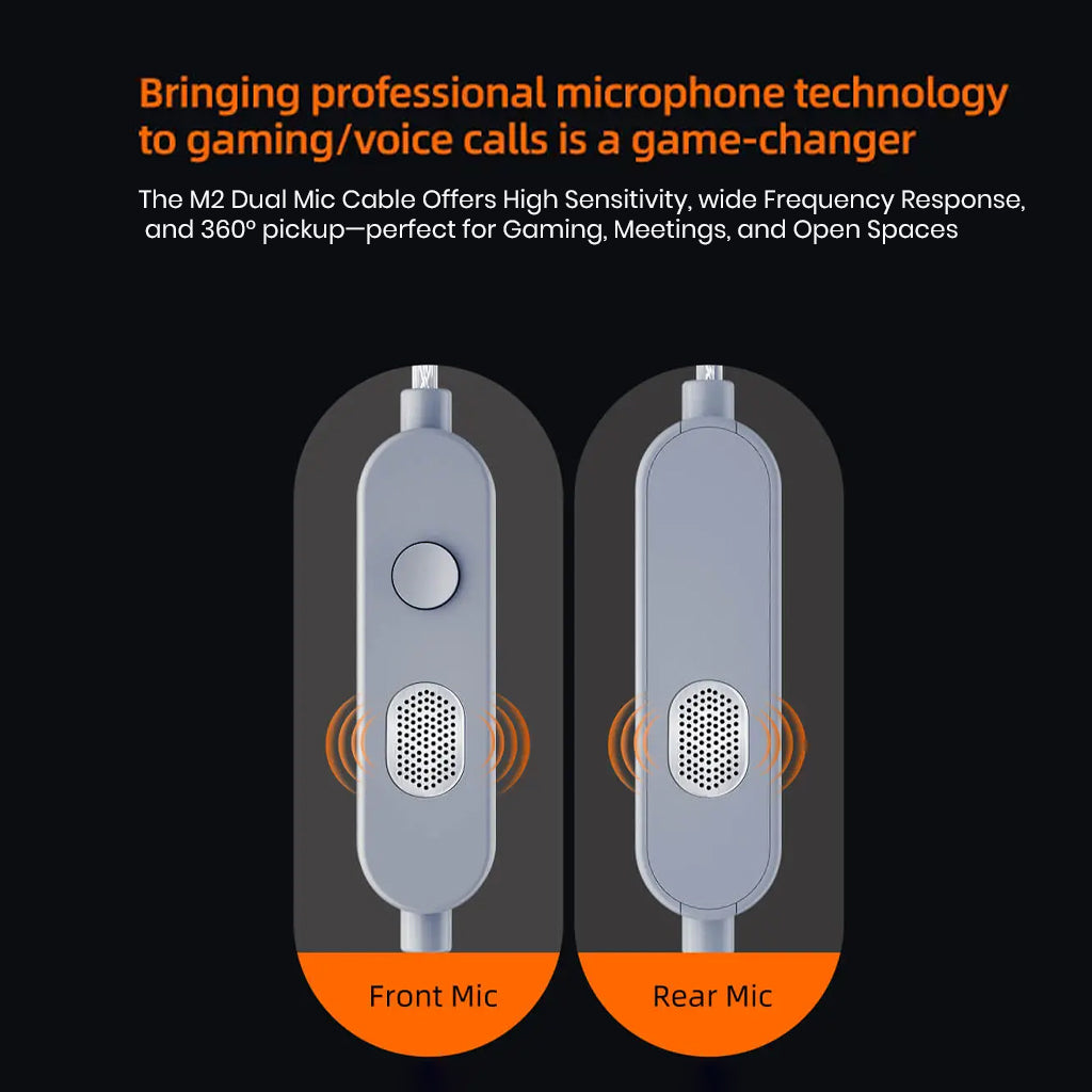 KZ M2 Cable with Mic - Upgrade Audio | 3.5mm & Type-C, dual mic design ideal for gaming, meetings, and voice calls with front and rear capture.