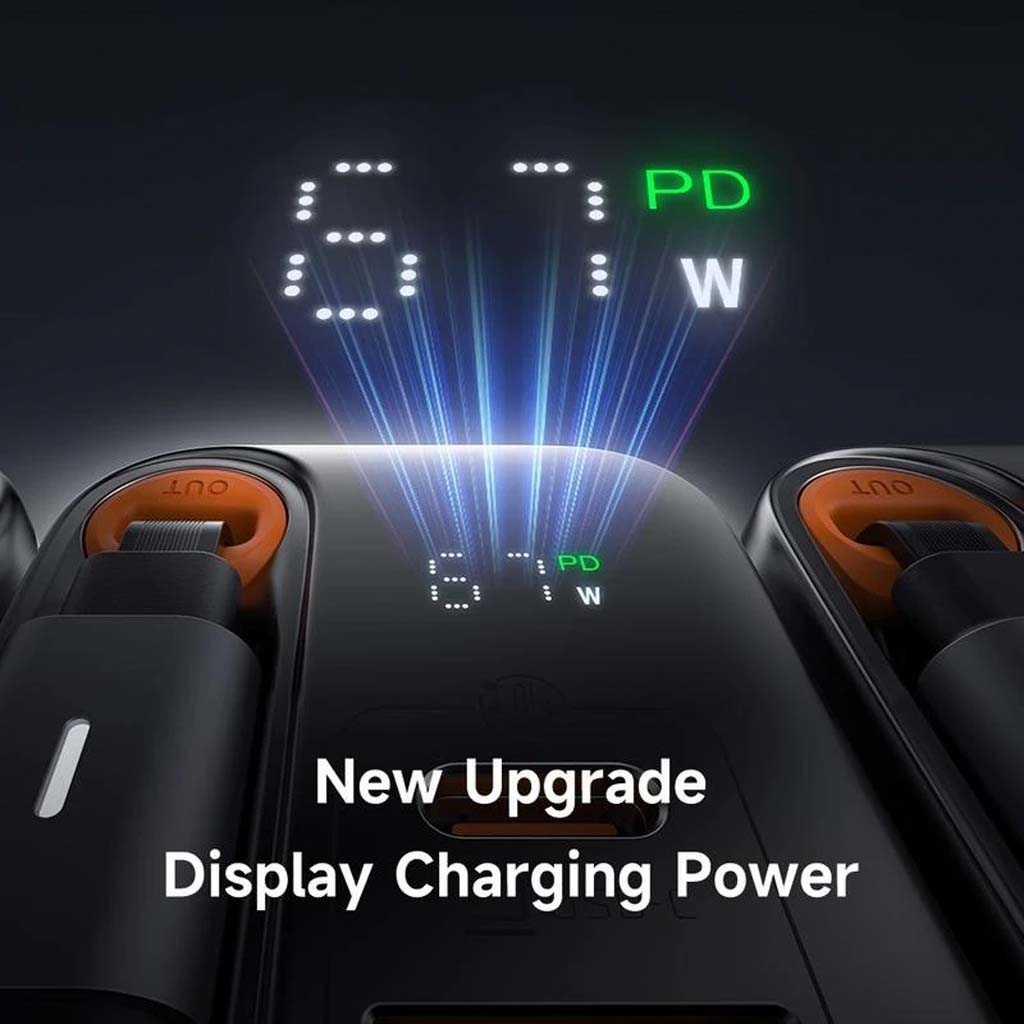 Mcdodo 67W PD GaN Charger with LED display shows real-time charging power for accurate monitoring of device charging.