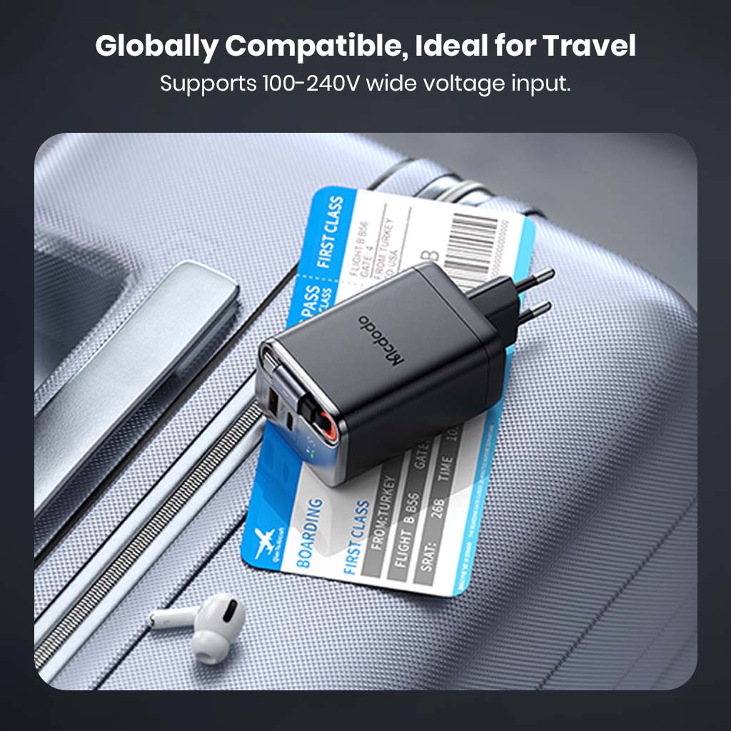 Mcdodo 67W GaN Charger supports 100–240V input, making it globally compatible and perfect for international travel.