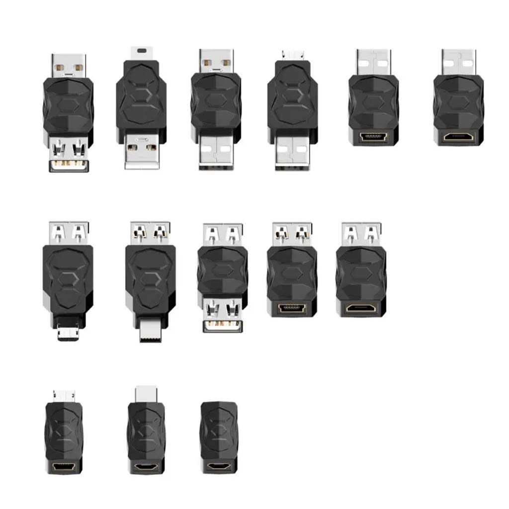 TECPHILE 14 in 1 USB/ Micro OTG Male to Female Adapter Converter Set featuring various USB, micro, and mini connectors for versatile device compatibility.