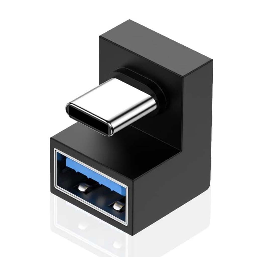 TECPHILE U-Shaped Type-C 3.1 Male to USB-A Female Adapter with compact 90-degree design for space-saving laptop and mobile connectivity.