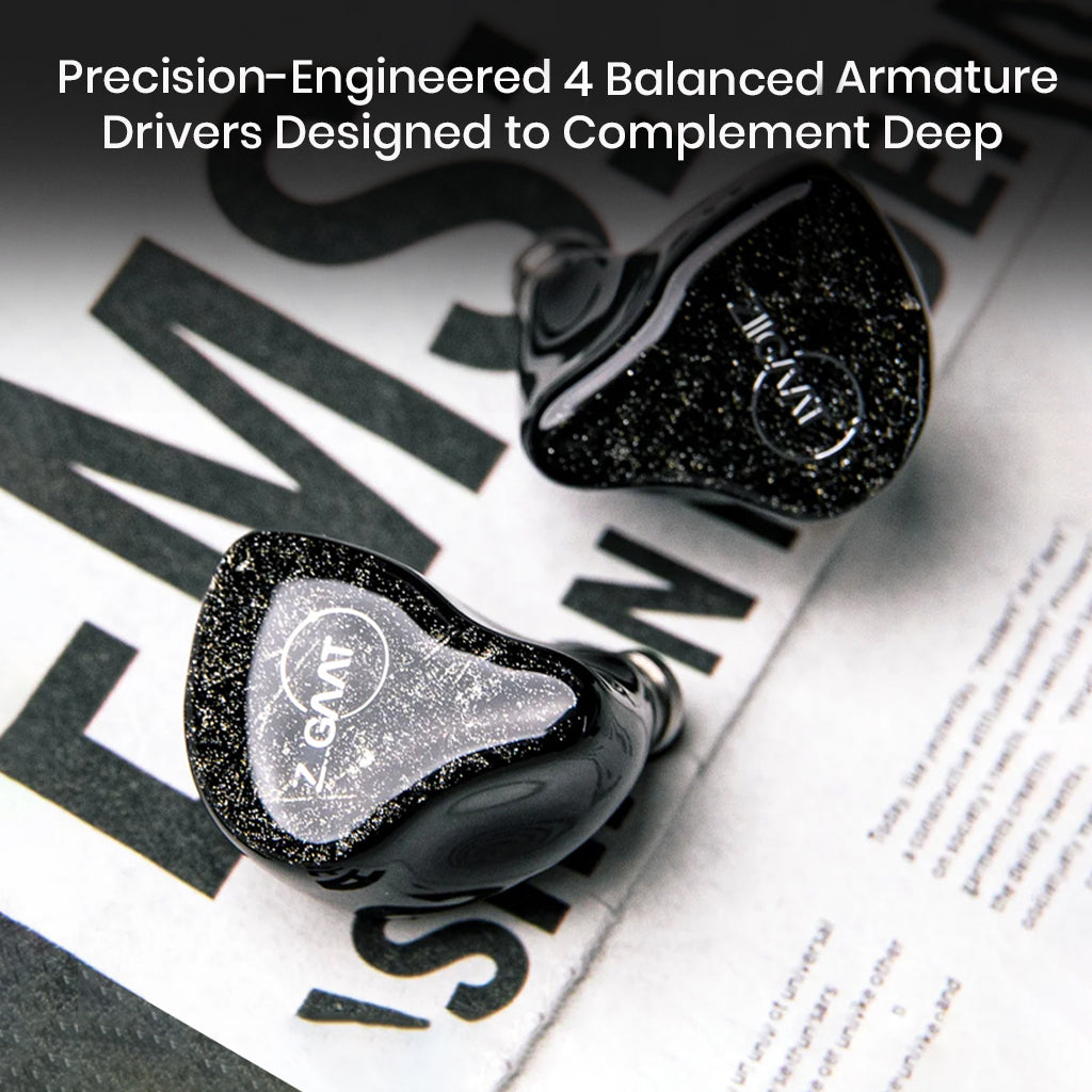 ZiiGaat Lush IEM Black NoMic 3.5mm 4BA DRIVERS FOR COMPLIMENT DEEP SOUNDS