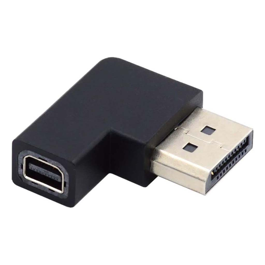 TECPHILE 8K Mini DisplayPort to DisplayPort adapter with 90° angled design for tight spaces, ideal for laptops and monitors.