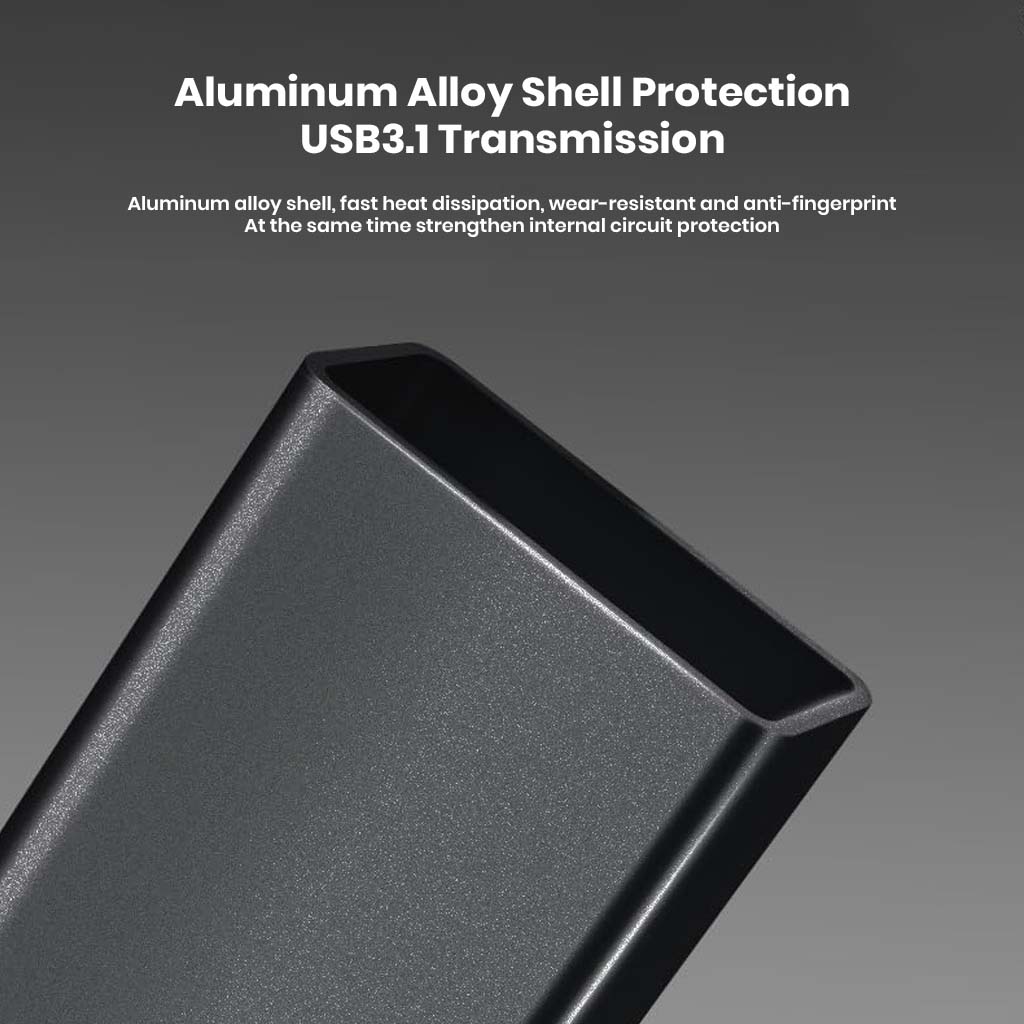 Close-up of TECPHILE USB 3.1 Adapter's aluminum alloy shell offering heat dissipation, wear resistance, and anti-fingerprint protection.