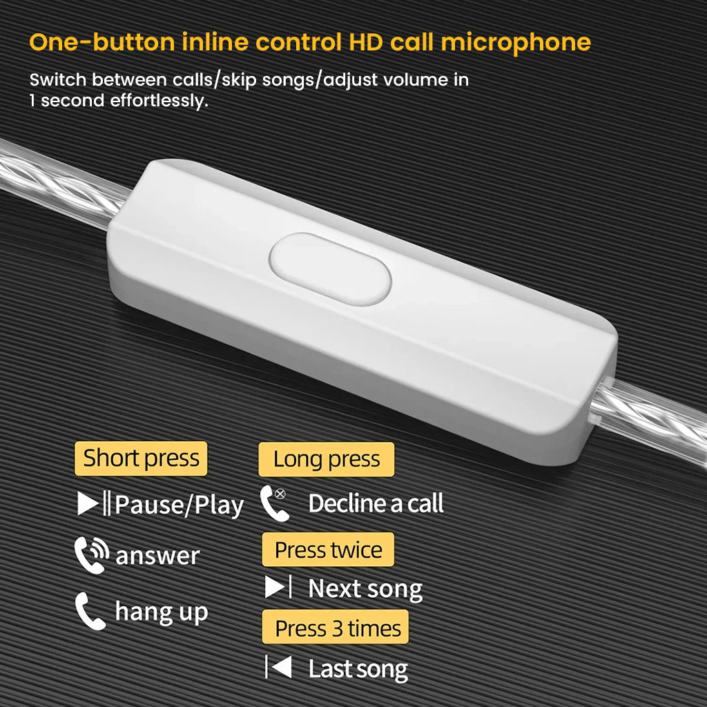 One-button inline control of CCA-CRA Pro with HD microphone for easy call handling and music control via short and long presses.
