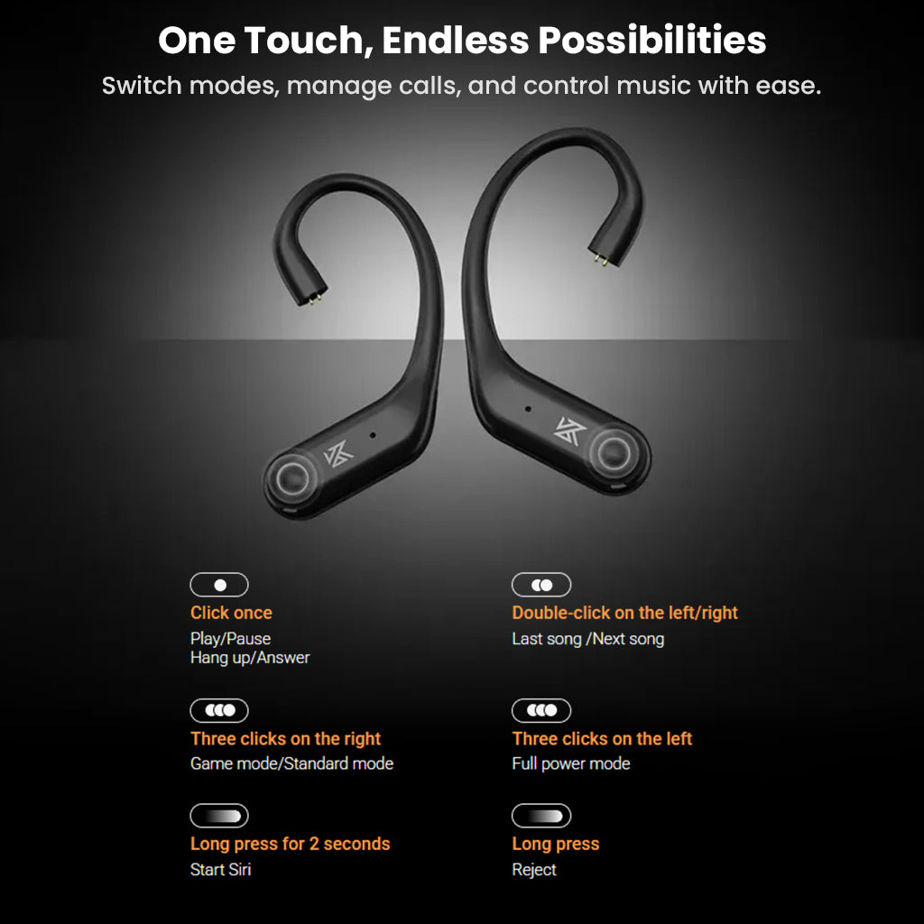 Touch control features on KZ AE01 PRO Adapter allow users to switch modes, manage calls, and control music with simple gestures.