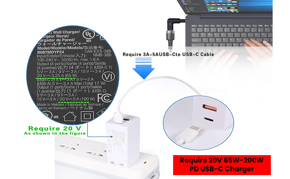 TECPHILE - 100W Type C Female to Acer Laptop Adapter