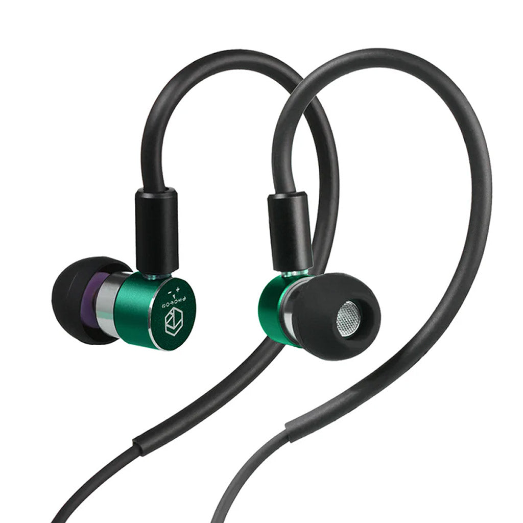 Green Photon Pro IEM with ergonomic over-ear cable and HD driver, ideal for immersive audio experiences.