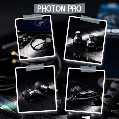 ROSESELSA Photon Pro IEM displayed in multiple angles, showcasing its compact build and premium finish for high-fidelity audio.