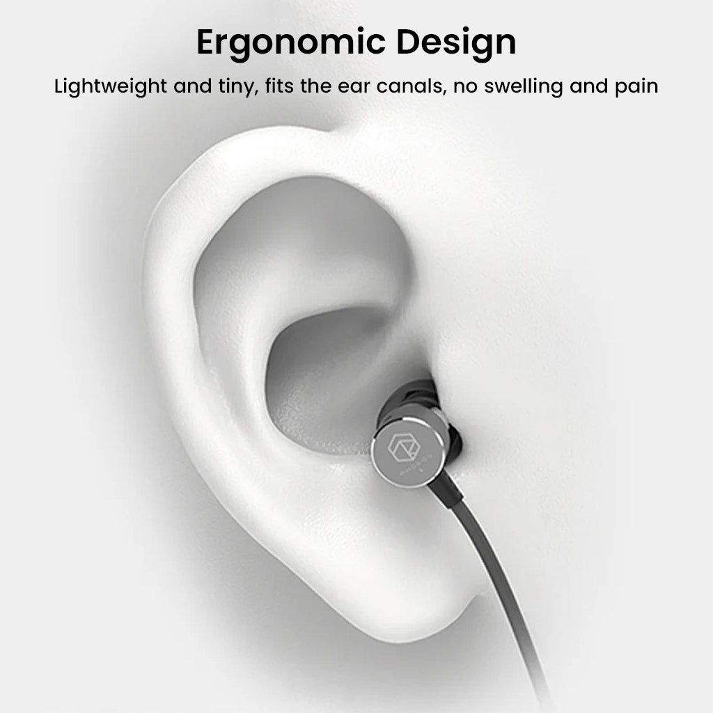 Ergonomic design of Photon Pro IEM shown in ear, ensuring lightweight comfort and pain-free listening for extended use.