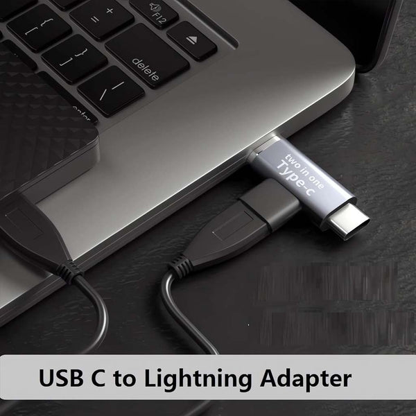 TECPHILE- 2-in-1 Type-C Female to USB-C Male/Lightning Male Splitter Adapter - 5