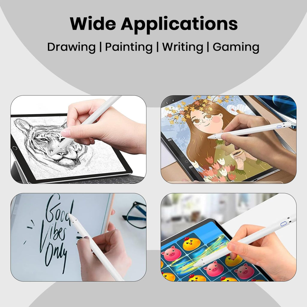 TECPHILE Pencil Nibs used for drawing, painting, writing, and gaming on iPads, showcasing wide application versatility.