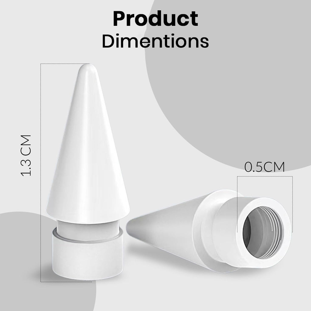 TECPHILE Replacement Nibs product dimensions: 1.3 cm height and 0.5 cm width, designed for Apple Pencil compatibility and precision.