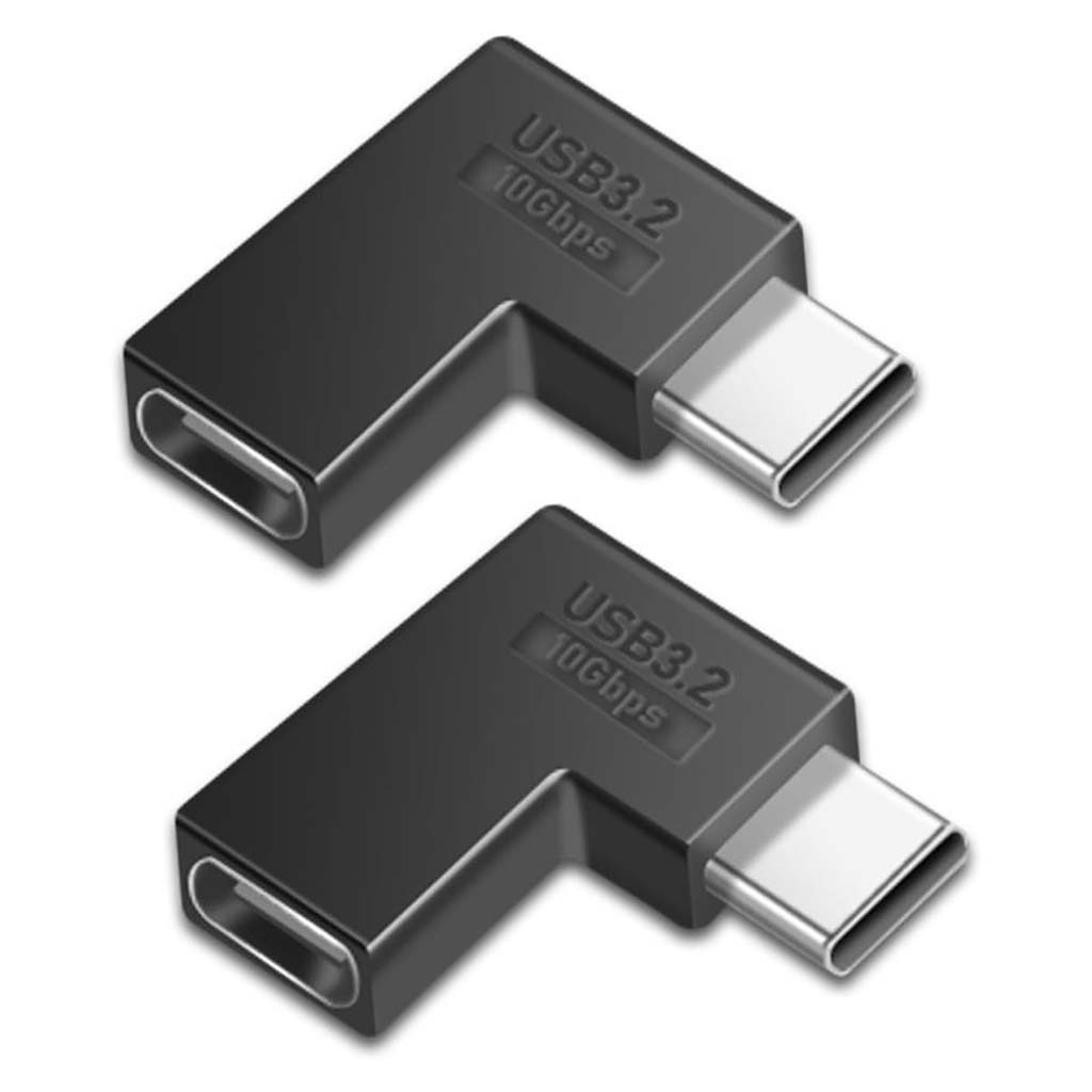 Set of two TECPHILE 100W USB Type-C male to female adapters, designed for high-speed 10Gbps data and 100W power delivery.