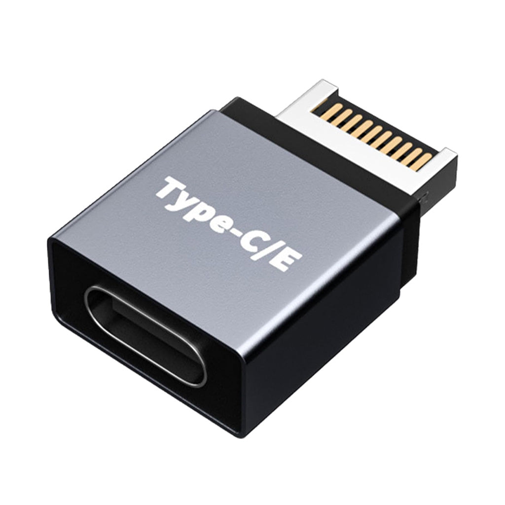 TECPHILE USB Type-E Male to USB-C Female Front Panel Adapter with aluminum alloy shell for high-speed 10Gbps data transfer.