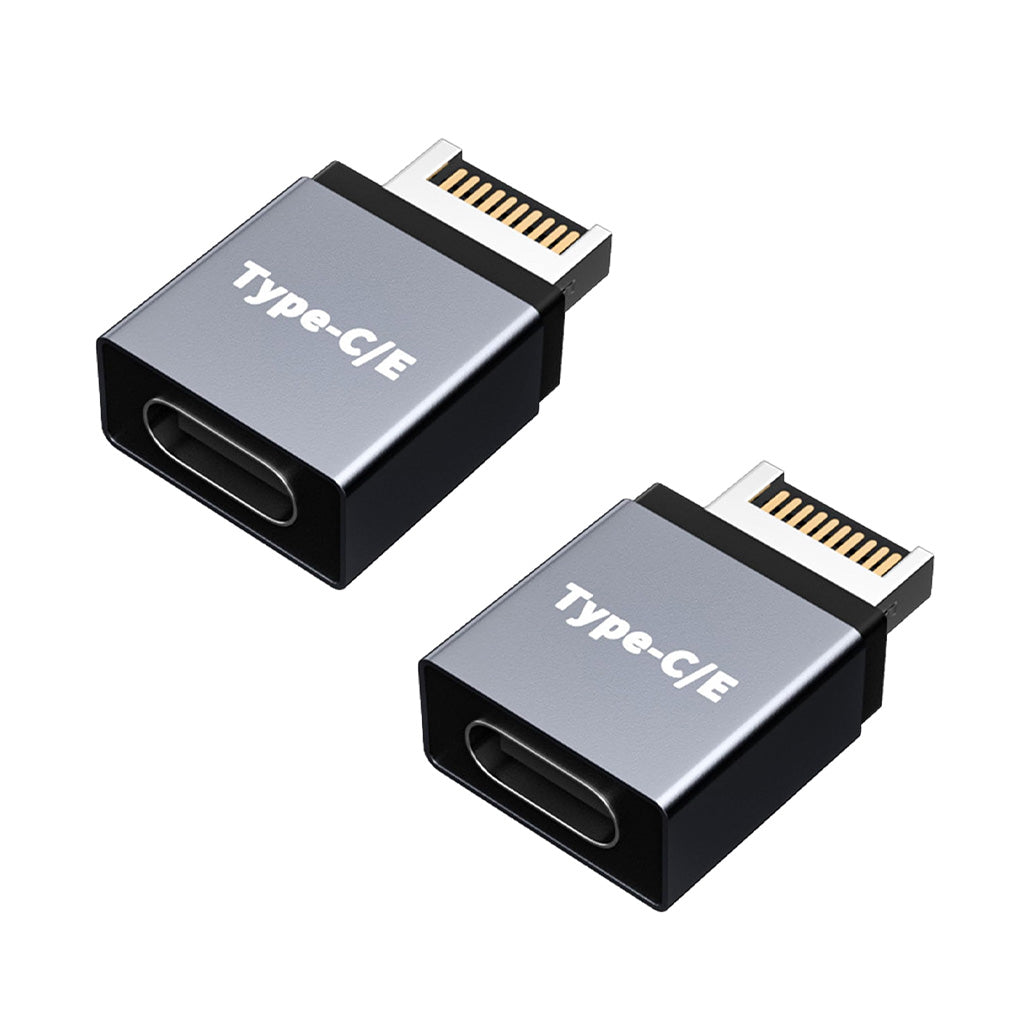 Dual pack of TECPHILE USB Type-E to USB-C adapters, perfect for users needing multiple high-speed USB-C front panel connections.