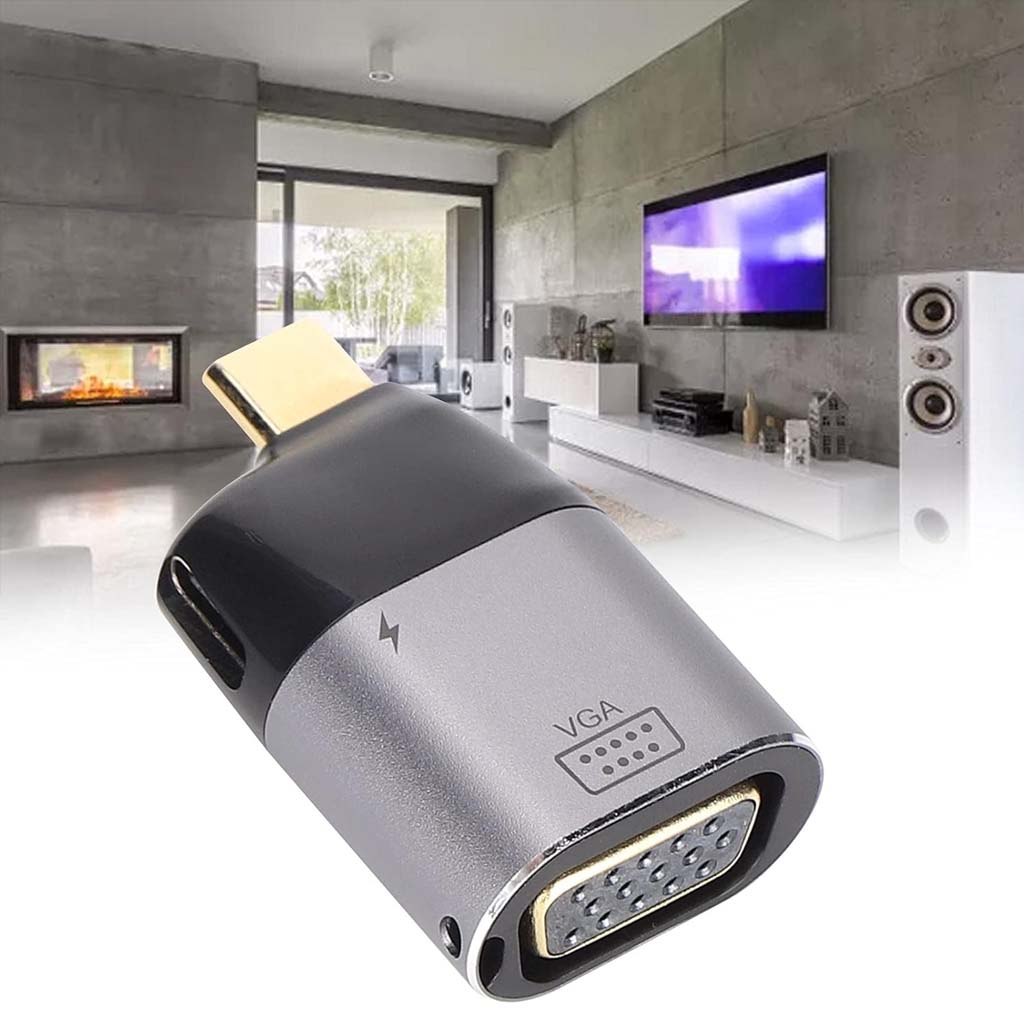 TECPHILE - 2-in-1 Type-C Male to VGA + Type-C 100W PD Female Adapter
